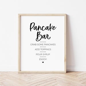 Pancake Bar Sign, Breakfast Party Food Station, Modern Minimalist Bridal Brunch and Bubbly, Baby Shower, Pajama Slumber Party Printable