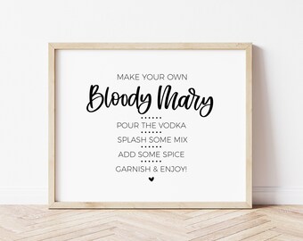 Bloody Mary Bar-bord voor moderne minimalistische bruiloft, vrijgezellenfeest, babyshower, jubileum, verlovingsfeest, drankjes voor volwassenen, afdrukbaar