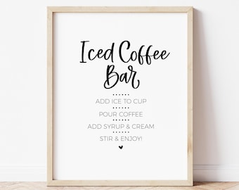 Iced Coffee Bar Sign, Modern Minimalist Party, Make Your Own Drink Station, Caffeination Station, Cold Beverage Bar Sign, Party Printable