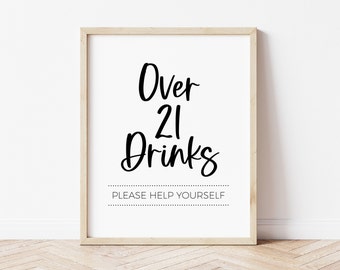Drankenbarbord voor volwassenen voor modern minimalistisch afstudeerfeest, verjaardagsfeest, meer dan 21 drankjes voor volwassenen, maak je eigen drankje, feest afdrukbaar
