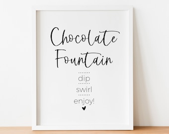 Chocolate Fountain Fondue Sign, Dessert Bar Station, Minimalist Party Decor, Sweets Bar, Wedding Reception, Anniversary Party Printable