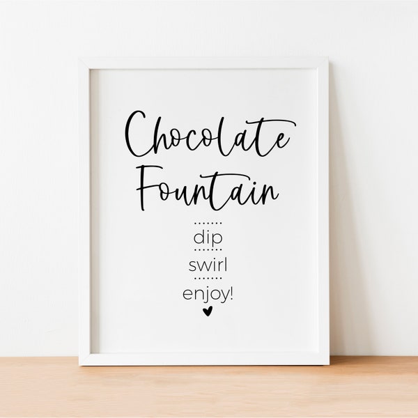 Chocolate Fountain Fondue Sign, Dessert Bar Station, Minimalist Party Decor, Sweets Bar, Wedding Reception, Anniversary Party Printable