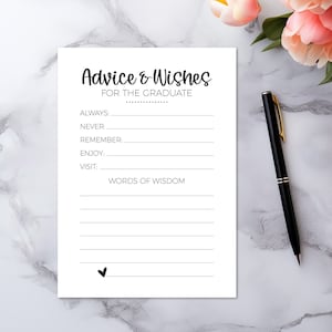 Conseils et souhaits pour les cartes de visite, table du livre d'or de remise des diplômes, promotion 2024, minimaliste moderne, fête de remise des diplômes imprimable