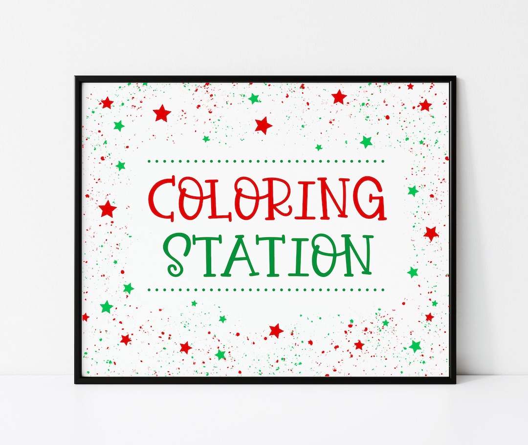 Coloring Station Sign for Christmas, Kids Birthday Party, Holiday Arts