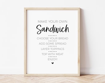 Letrero de barra de sándwiches, estación de sándwiches, crea tu propia barra de comida, mesa de buffet para graduación, inauguración de la casa, fiesta de cumpleaños al aire libre, imprimible