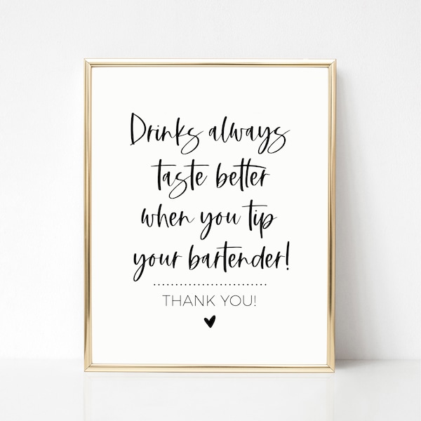 Bartender Tip Jar Sign For Wedding, Anniversary, Birthday Party, Open Bar, Bar Menu Sign, Tip the Bartender, Printable Sign Digital Download