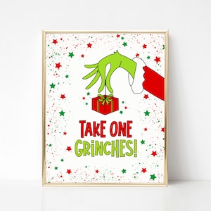 Fiesta de Navidad Favor Signo de fiesta, Tomar un Grinches, Cosas favoritas de la noche de las niñas, Intercambio de regalos de elefante blanco, Papá Noel secreto imprimible