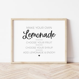 Lemonade Bar Drink Schild, machen Sie Ihre eigene Getränkestation, Getränkebar für Abschlussfeier, Sommer BBQ, Brautdusche, Kindergeburtstagsfeier bedruckbar