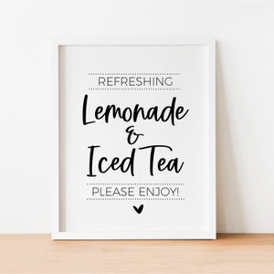 Limonade und Eistee Getränk Schild, Getränkestation für den Abschlussfeier, Babyparty, Brautparty, Sommer Grillen im Garten, Gartenparty, bedruckbar