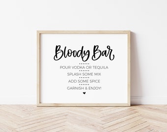 Bloody Mary Bar-bord voor modern minimalistisch vrijgezellenfeest, babyshower, vrijgezellenfeest, verjaardag, verlovingsfeest, drankjes voor volwassenen afdrukbaar