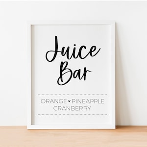 Juice Bar Sign, Drink Station, Beverage Bar, Breakfast Station, Minimalist, Modern, Brunch and Bubbly, Baby Bridal Brunch, Party Printable