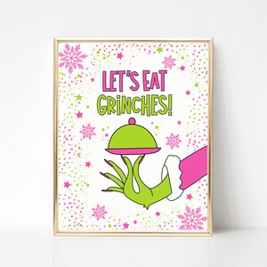 Let's Eat Sign for Christmas Holiday Food Buffet Table, Grinches Party Sign, Coisas favoritas, Troca de presentes, Secret Santa Printable