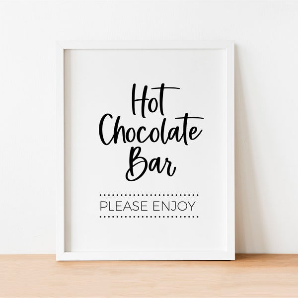 Hot Chocolate Bar Sign, Hot Drinks Station, Hot Beverage, Coffee Tea Hot Chocolate Sign, Christmas Holiday, Party Printable