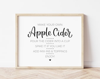 Apple Cider Bar Sign, Make Your Own Drink, Fall Drink Station for Modern Minimalist Birthday Party, Bridal Shower, Baby Shower Printable