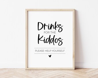 Drinks for Kids Sign for Modern Minimalist Graduation Party, Baby Shower, Wedding, Please Help Yourself, Beverage Bar Sign, Party Printable