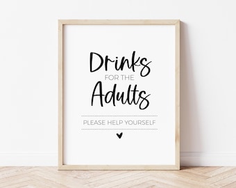Adult Drinks Sign for Modern Minimalist Graduation Party, Bridal Shower, Wedding, Please Help Yourself, Beverage Bar Sign, Party Printable