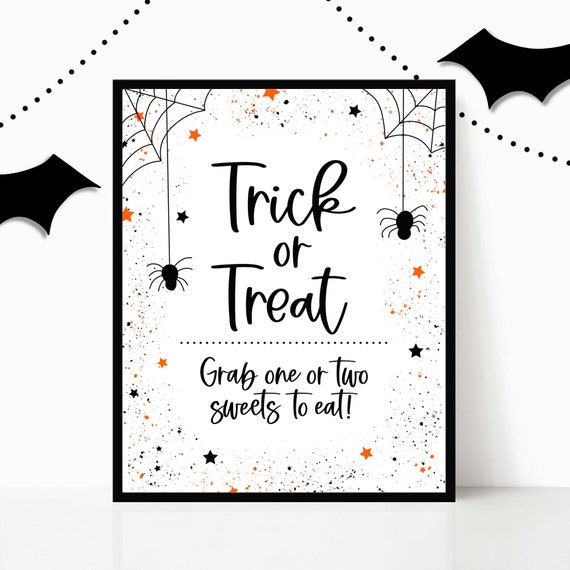 Trick or Treat Halloween Candy Bowl Sign for Front Door, Porch Sign for Trick or Treating, Trunk or Treat, Please Take One, Party Printable
