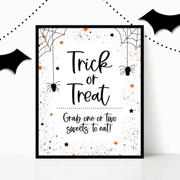 Trick or Treat Halloween Candy Bowl Teken voor voordeur, Veranda Teken voor Trick or Treating, Trunk or Treat, Neem er één, Party Printable