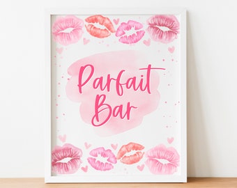 Parfait Bar Schild zum Ausdrucken, Mädchen rosa Geburtstagsfeier im kokettischen Stil, Valentinstag Brunch Buffet, Galentins Frühstück, zum Ausdrucken