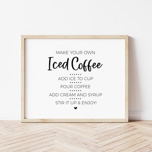 Placa de bar de café gelado para festa minimalista moderna, faça sua própria estação de bebidas, estação de cafeína, placa de bar de bebidas, festa para impressão
