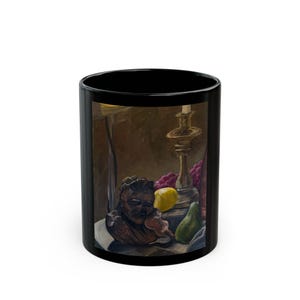 Artistic Black Mug for Coffee Lovers, Decorative Coffee Cup, Unique Gift, Home Decor, Art Enthusiast Mug, Collectible Kitchenware