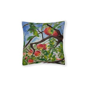 Rustikaler Apfelgarten, quadratisches Kissen, gemütliches Dekor, Bauernhaus-Chic-Kissen, Geschenk für Zuhause, Naturliebhaber-Akzent, saisonales Bauernhausdekor