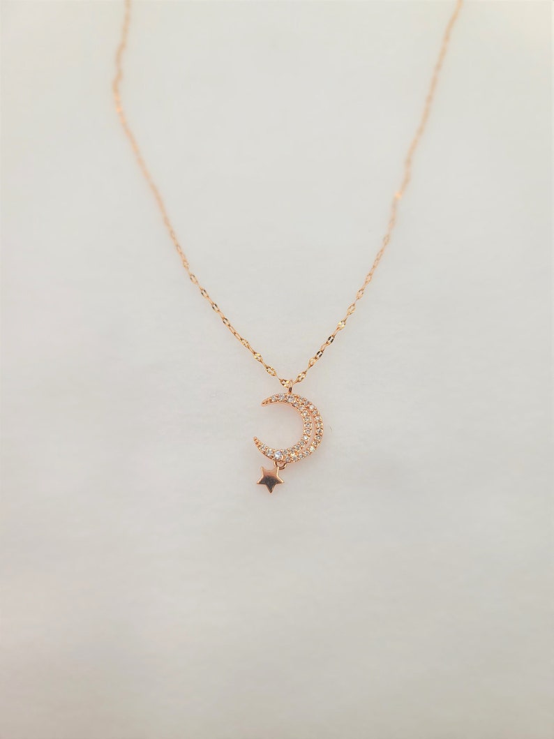 Gift 15 inch Party Wedding Plating Platinumrose gold Color Tiny moon and star women necklace Beautiful gift