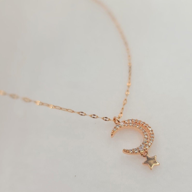 Gift 15 inch Party Wedding Plating Platinumrose gold Color Tiny moon and star women necklace Beautiful gift