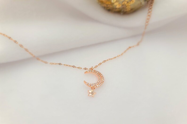 Gift 15 inch Party Wedding Plating Platinumrose gold Color Tiny moon and star women necklace Beautiful gift