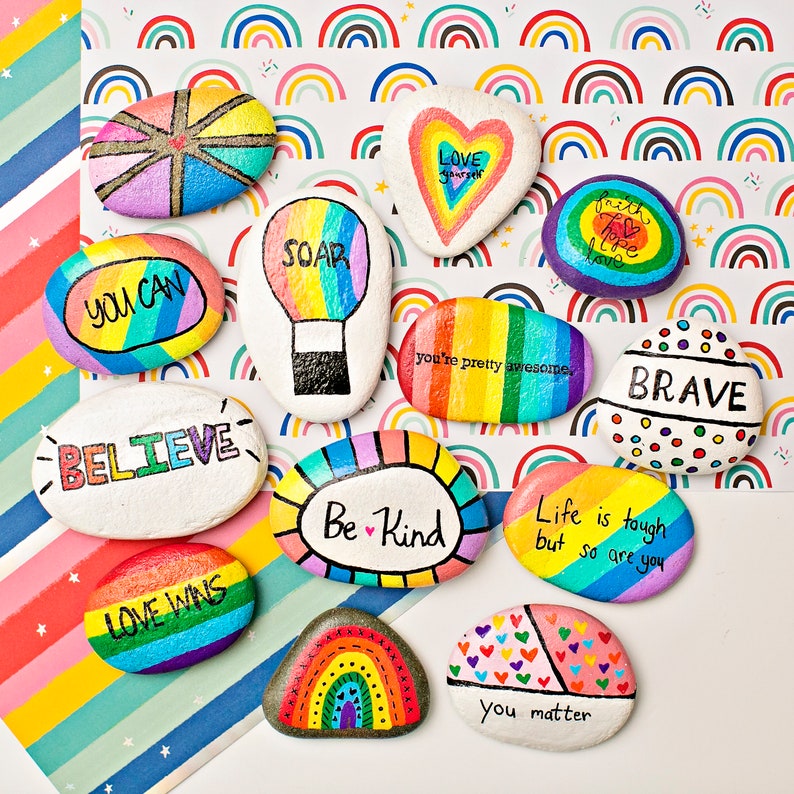 Painted Rocks Kindness Rocks Inspirational Rocks Story Stones Rock Art BELIEVE Rock Rainbow Rocks