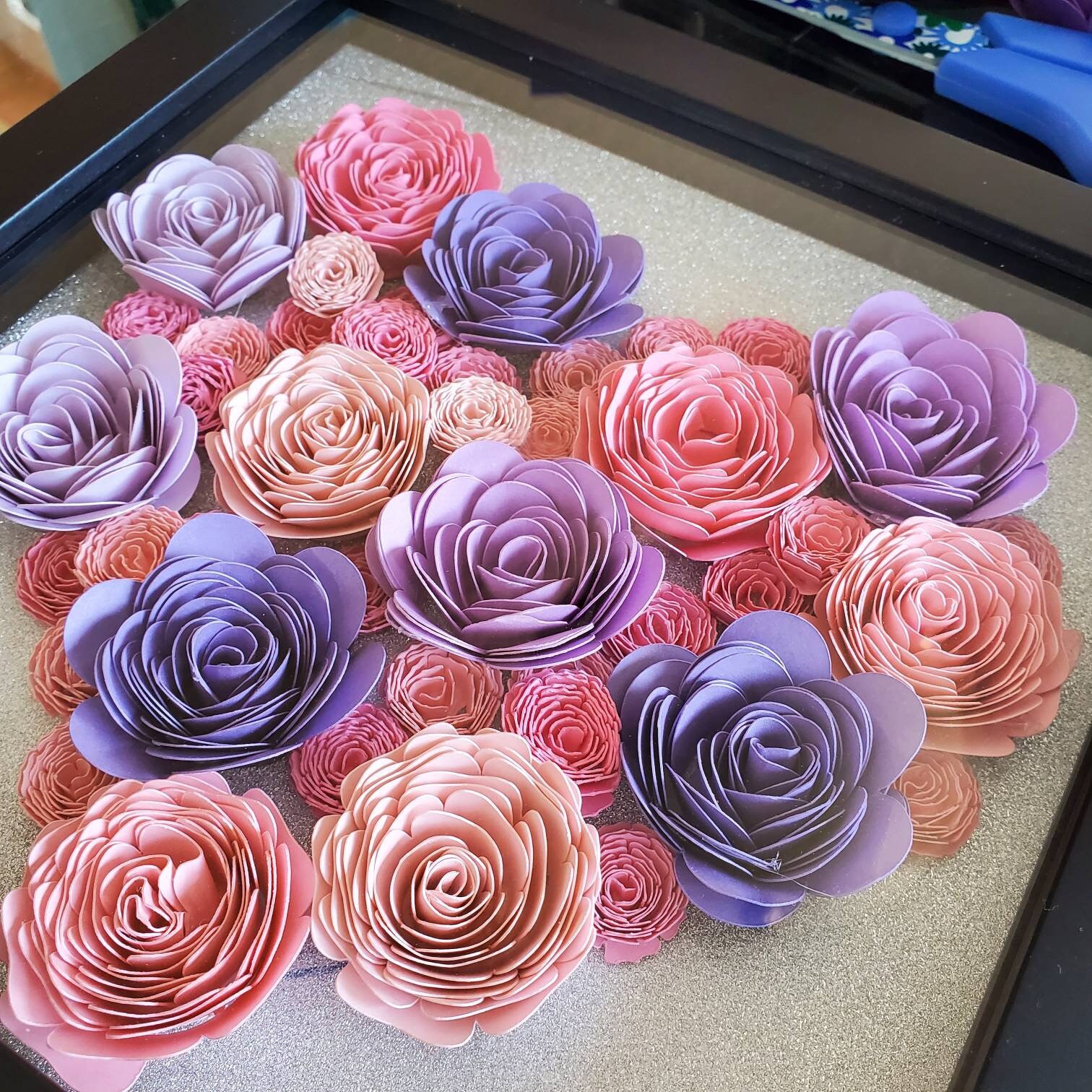 Paper Flower Box/ Shadow Box/ Floral Shadow Box/ Paper Flower Shadow