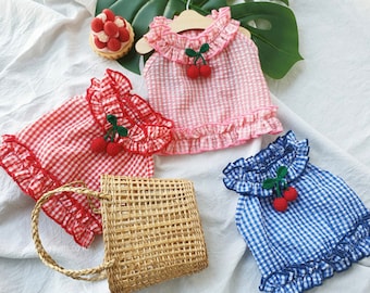 Gingham Cherry Crop top, S-XL, Dog-Tank Top, Dog Skirt, Dog Top, Dog Clothing, Dog Fashion, Dog Apparel
