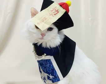 ハロウィンゾンビ犬用コスチューム、伝統的なケープと帽子、不気味な衣装
