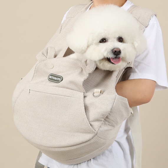 Pet Front Carrier, Cotton Linen Blend, Hands-free Dog Pouch, up to