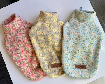 Floral Zip-Up Fleece Sweater, S-2XL, Winter Jacket, Pet Clothing, Dog Jacket, Dog Fashion, Dog Apparel, Pet Clothing