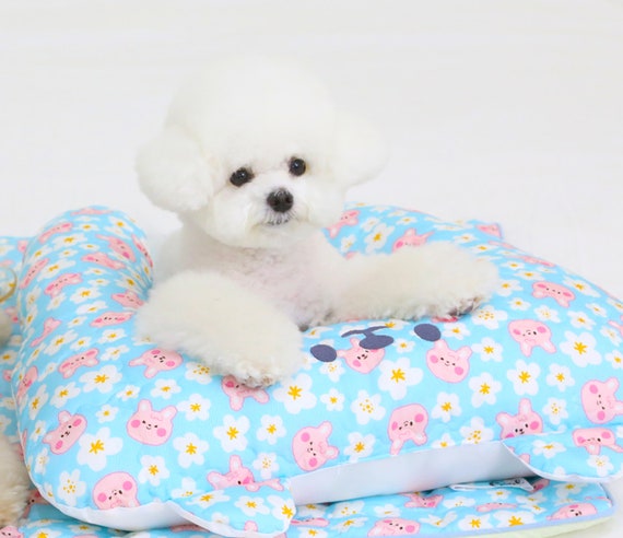 Dog Summer Cooling Hug Pillow, Vegan Rayon Silk, U-Shaped Cushion, Washable Cover (M-L)