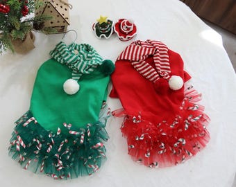 Candy Tulle Holiday Dress, S-XL, Dog Holidays Dress, Christmas Costume Dog, Dog Luxury Outfit, Dog Tutu, NKPUP