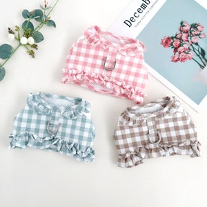 Gingham Frilled Harness, S-XL, 3 Colors, Step in Harness, Adjustable Dog Harness, Small Dog Harness, Harness Dress Dog