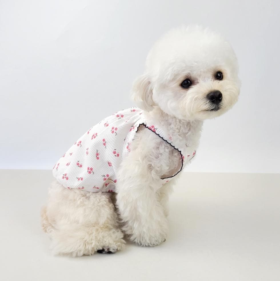 花柄リブ編みノースリーブ、S～2XL、犬用Tシャツ、犬用トップス、小型