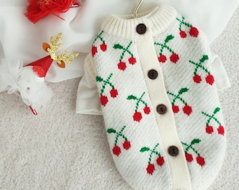 S-3XL, Christmas Cherry Knit Cardigan, Pet Clothing, Dog-Vest, Dog Jacket, Dog Fashion, Dog Apparel, Pet Clothing
