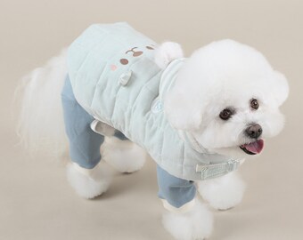 Quilted Furry Hoodie Dog Padded Vest, D-ring Harness, Velcro