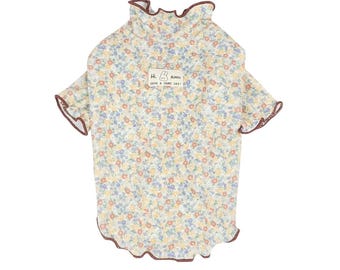 花柄フリルTシャツ、S～2XL、小型犬用服、犬用ニット、犬用トップス