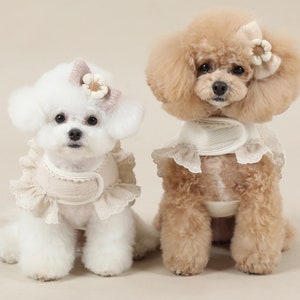 Organic Cotton Frilled Harness, 2 Colors, Dress Harness for Pet, Step in Harness, Adjustable Dog Cotton Harness, Small Dog Harness
