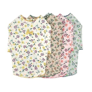 花柄リブTシャツ、S～2XL、犬用Tシャツ、犬用トップス、犬用服、犬用ファッション、犬用アパレル、犬用アンダーシャツ