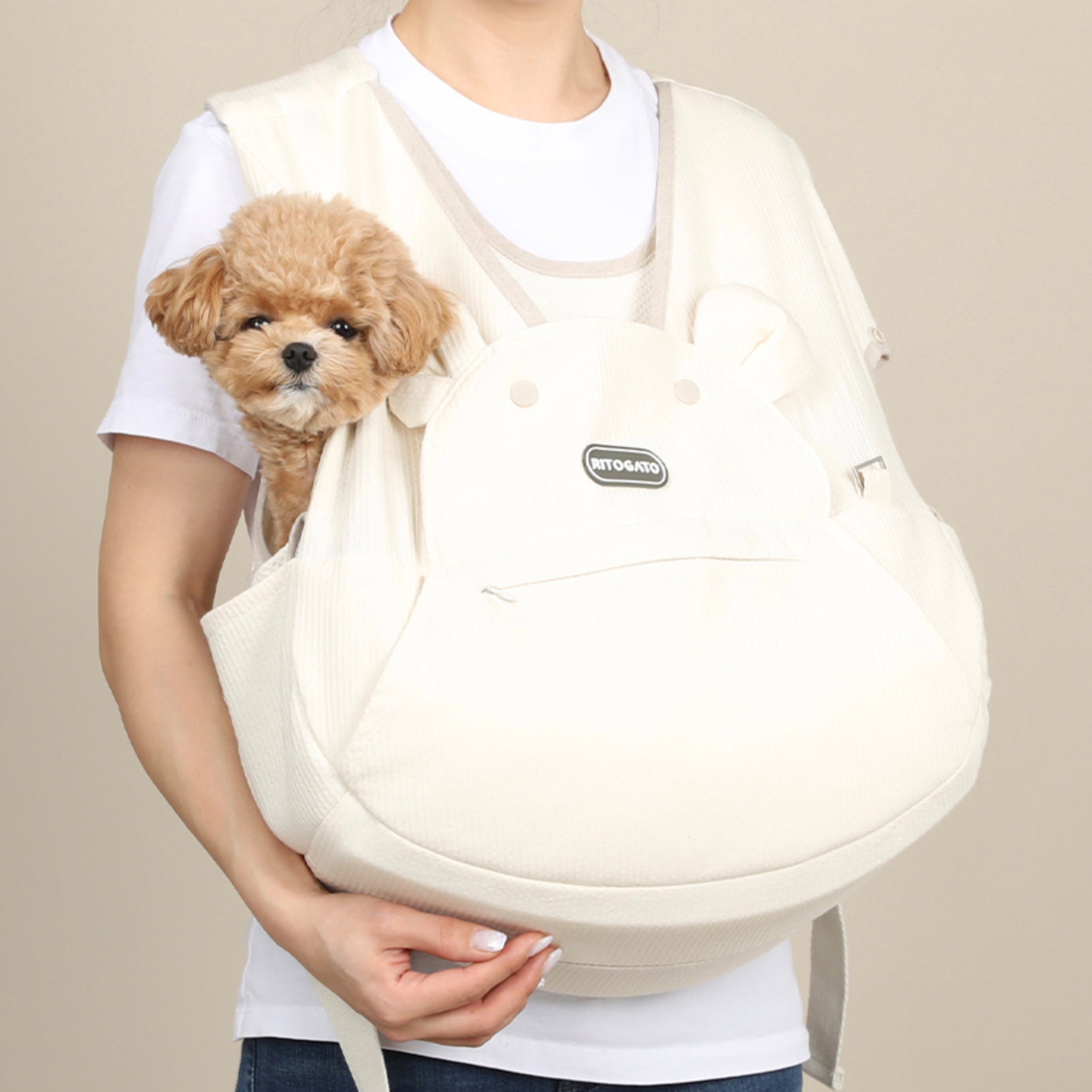 ritogato front bag（ivory） Pet Front Carrier, Cotton Linen Blend, Hands-free Dog Pouch, up to