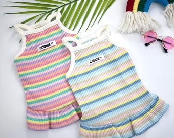Cookie Rainbow Geripptes Kleid, S-XL, Süßes Hundekleid, Hundeoberteil, Hundebekleidung, Kleine Hundebekleidung, NKPUP