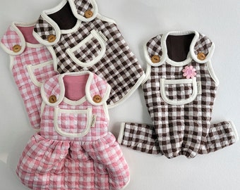 Gingham Quilted Outfits, Overall, Vest, S-2XL, Pet Clothing, Dog-Tee, Dog T-shirts, Dog Top, Dog Clothing, Dog Fashion, Dog Apparel