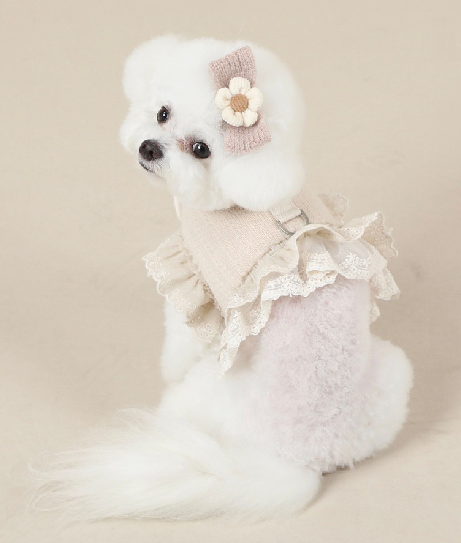 Organic Cotton Frilled Harness, 2 Colors, Dress Harness for Pet, Step in Harness, Adjustable Dog Cotton Harness, Small Dog Harness