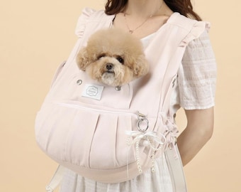 Transportín frontal para mascotas con estampado floral, hasta 8 kg, ajustable, manos libres, con bolsillo frontal para perros, ventana lateral, gancho de seguridad, bolsillo, para mascotas al aire libre.