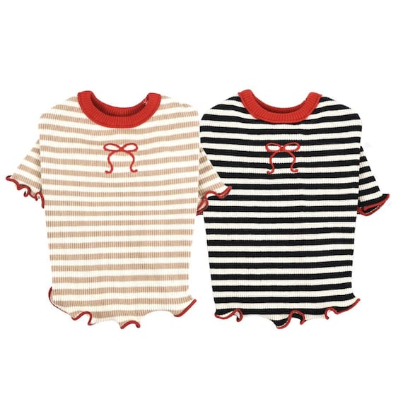 リブ編みリボンTシャツ、S～2XL、小型犬用服、超軽量犬用トップス、犬